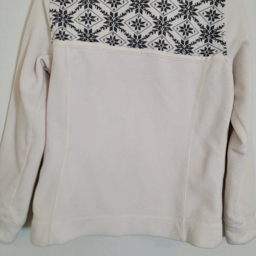 LL Bean Womens XS Fleece Jacket Full Zip Fair Isle Snowflake Cream Gray Nordic